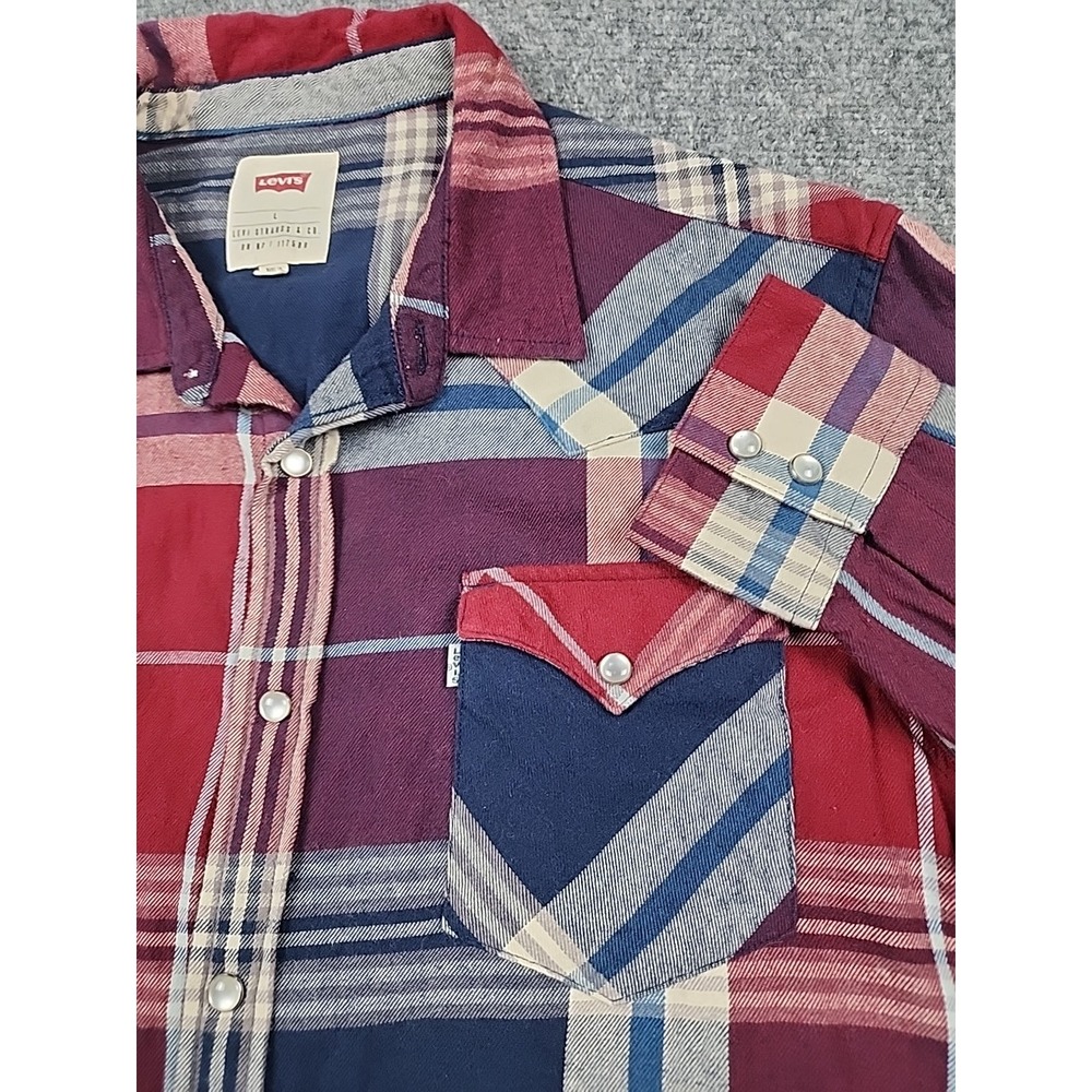 Levi's Western Pearl Snap Shirt L Plaid Long Sleeve Cowboy Ranch Rodeo‎ American